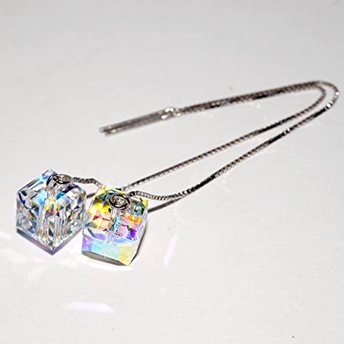 Allencoco Threader Earrings For Women Hypoallergenic 925 Sterling Silver Long Dangle Earrings Austria Crystals Drop Earrings (White) #TOP1