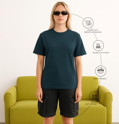 Image of Sleepynuts Women's Plain Round Neck Regular Fit Half Sleeve Cotton T Shirt