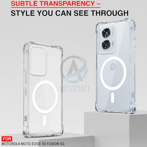 Image of AESTMO Clear Back Cover for Moto Edge 50 Fusion /Moto G85 5G | 360 Protection | Transparent Back Cover (PC + TPU, Compatible with MagSafe Accessories, Transparent Bumper)