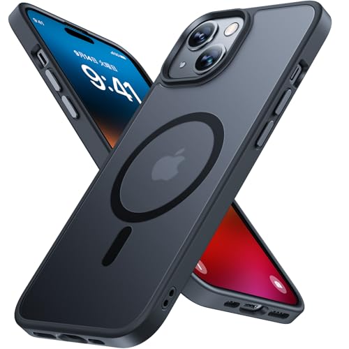 Miracase iphone15 ケース【Magsafe対応・米軍規格】iphone15ケース 6.1インチ、耐衝撃iphone 15 ケース、黄ばみ防止、傷防止、指紋防止、ストラップホール付き、薄くて肌に優しいデザイン、金属ボタン、マット、フロスト、半透明、黒
