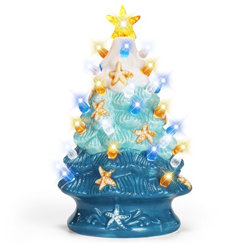 Hollowfly 1 Pcs Sea Star Christmas Tree with LED Lights, 9.65"