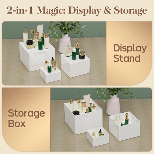 VANITURE 6 PCS Buffet Risers, Large Food Risers for Buffet Table, Display Stand Shelf for Party, Catering, Jewelry & Collectibles, White Acrylic Nesting Boxes for Food Display (10" 9" 8" 7" 6" 5") by VANITURE - Image 4