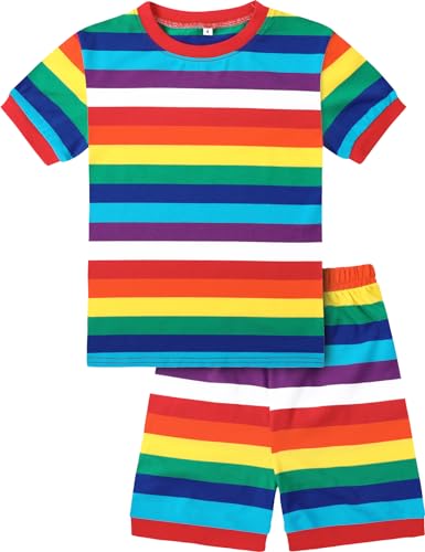 A&J DESIGN Rainbow Striped Pajamas for Kids Pride Shirt Toddler Boys Girls Costume Colorful Pjs for Halloween Christmas 5T