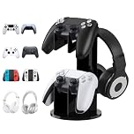 MoKo Universal Stand for Gamepad and Headphone Stand, 2 in 1 Game Controller Support Holder Storage Organizer for Switch/Switch 2, ps5, ps4, xbox One, Xbox Series, Gaming Accessories, Black