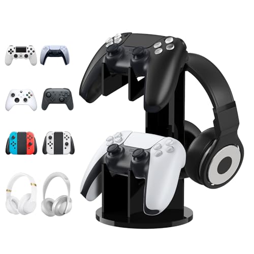 MoKo Game Controller Halter/Headset Ständer, 2 In 1 Acryl Universalhalterung für Switch/Switch 2 PS4 PS5 Xbox One Xbox Series Halterung Gaming Zubehör, Controller Kopfhörer Halterung, Schwarz