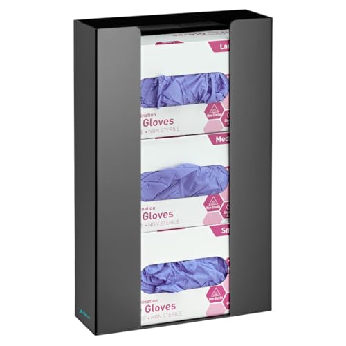 Adir Glove Holder for Wall Mount – Acrylic Glove Dispenser Station for Tissue boxes, Disposable Rubber Gloves Face Masks - Medical Glove Organizer for Hospital, Labs – (Black for 3 boxes)