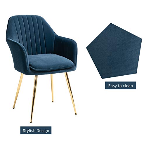 Avawing Modern Living Dining Room Accent Arm Chairs Set Of 4, Velvet Mid-Century Upholstered Seat Club Guest With Golden Legs, Blue #TOP2