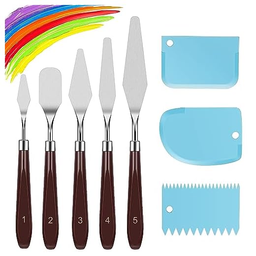 Cuchillo de Paleta Herramientas de Pintura Set-Pintura al óleo de Acero Inoxidable del Cuchillo para Pintura Gouache Pintura Rupestre 5Pcs Espatulas Pintura Acrilica Set+3 Raspador de Plástico
