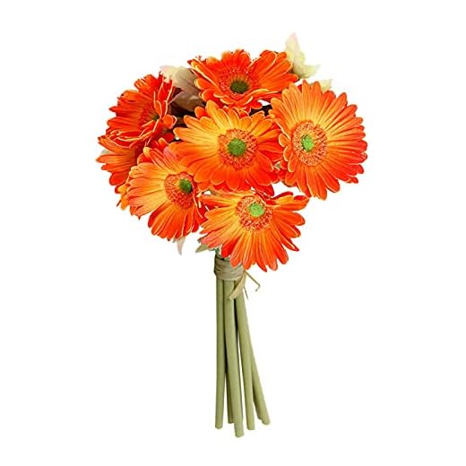 YQYAZL Ramo de flores artificiales de gerbera de un solo tallo de seda de plástico decorativo para interiores y exteriores, hogar, jardín, oficina, hotel, boda, fiesta, naranja