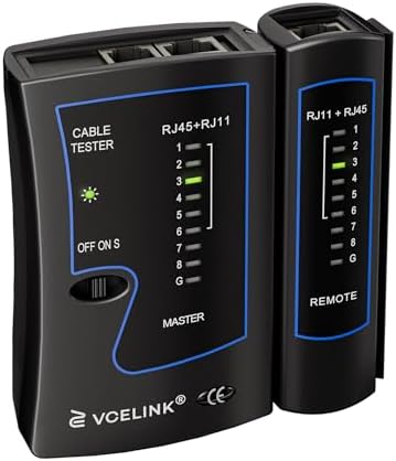 VCELINK Network Cable Tester, Ethernet Wire Test Tool for RJ45 CAT6A, CAT6, CAT5E, CAT5 Cable and RJ11 Phone Cable, Black, 1-Pack