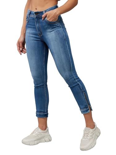 Image of Dolce Crudo Women's Skinny High Rise Bleached Cropped Stretchable Denim Jeans