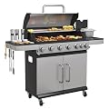 VICLLAX Propane Gas BBQ Grill with 6 Stainless Steel Burners, 65,000 BTU, Large sq.in. Cooking Area, Porcelain Enamel Cast Iron Grates, Side Burner & Storage Cabinet for Backyard Garden Barbecue
