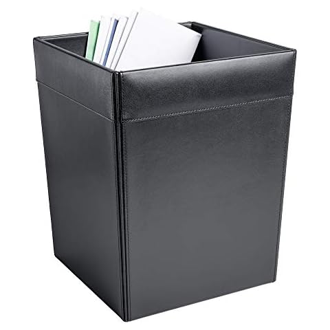 Dacasso Black Leather Waste Basket Cover