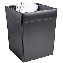 Classic Black Leather Square Waste Basket
