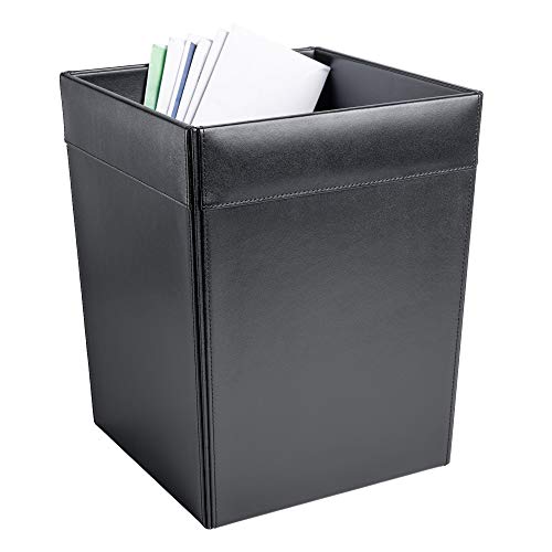 Dacasso Classic Black Leather Square Waste Basket