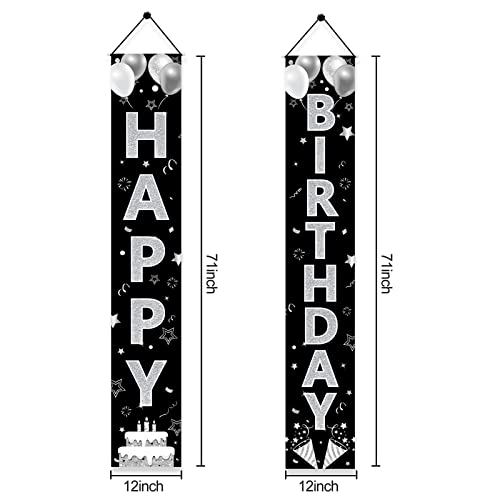 Black White Silver Birthday Door Banner Decorations For Men Women, Black Silver Happy Birthday Porch Sign Party Supplies, 16Th 21St 30Th 40Th 50Th 60Th 70Th 80Th 90Th Birthday Backdrop Decor #TOP1