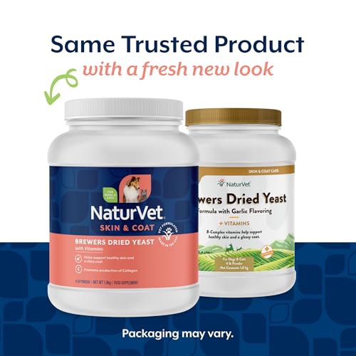 Image of NaturVet - Brewer's Dried Yeast Formula with Garlic Flavoring - Plus Vitamins - Supports Healthy Skin & Glossy Coat - Fortified with B-1, B-2, Niacin & Vitamin C - for Dogs & Cats (4 lb Powder)