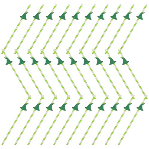 Pitillos de papel verde con sombrero de bruja 100 pcs