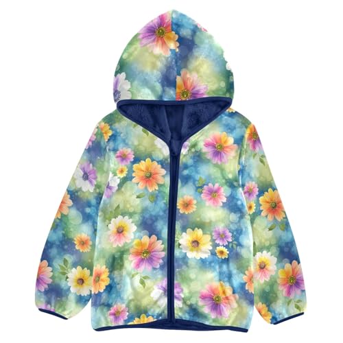 CHIFIGNO Watercolor Flowers Boys Fleece Zip up Jacket Lightweight Soft Fleece Jacket 3T