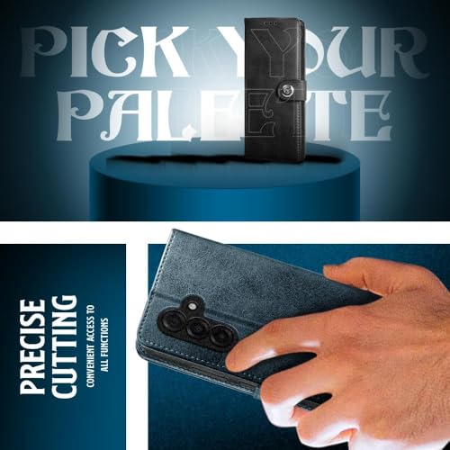 Image of WOW IMAGINE Shock Proof Flip Cover Back Case for Samsung Galaxy M17 5G | A17 5G | F17 5G (Magnetic Button Flip Case | Wallet Pockets & Stand | Leather Finish | Oxford Blue)