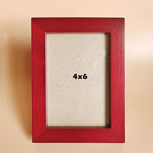 Image of 4x6 Picture Frames RED Solid Wood Frame, Plastic Panel (Film Needs to be Removed) Table or Wall.Front Window Opening 3.5x5.5 inch.