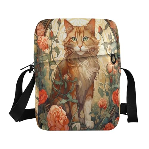 messenger bag for men Small Crossbody Bags For Women Women's Purses Adjustable Strap for business business- Cat Colorful Orange