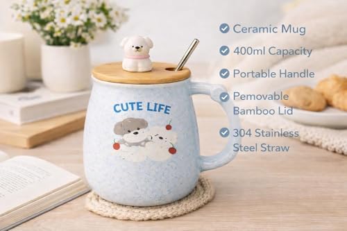 Image of Coffee Mug, Gift for Woman, Birthday Present for Girlfriend, Present for Wife Birthday, Mugs for Present, Holi Gifts, Panda Mug with Lid & Spoon (Cute Life)