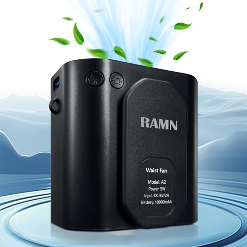 RAMN Portable Black Clip-On Waist Fan 10000mAh