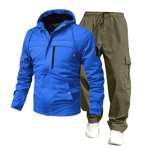 Conjunto de dos piezas para hombre, sudadera con capucha de manga larga y pantalones de chándal con capucha y cremallera, conjunto completo para hombre, #02 Verde militar, XL