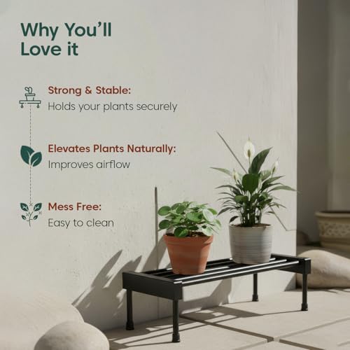 Image of KYARI Elevate Square Tube Iron Plant Stand (Set of 3) | Heavy Duty Pot Stand for Indoor & Outdoor Plants | Rust-Resistant Metal Flower Pot Holder for Balcony & Living Room | Black