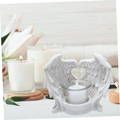 Yardwe Creative Candlestick Decoration Electronic Menorah Wedding Decor Desk Topper Glass Tealight Candle Holder Angel Decor Angel Wings Tealight Candle Holders Church Candlestick 1 Set #TOP3