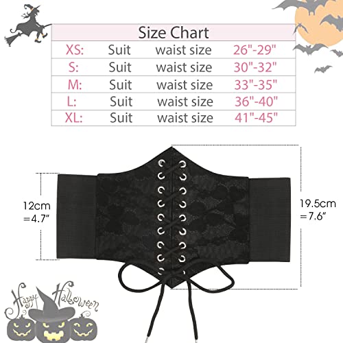 Suosdey Black Lace Corset Belt For Women, Vintage Lace-Up Elastic Waist Belt, Tied Waspie Wide Belt For Halloween Costume #TOP6