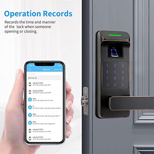 Fingerprint Keyless Entry 5 In 1 Smart Door Lock With Touchscreen Keypad With Reversible Handle, Keypad Door Electronic Digital Lock (Aged Bronze) #TOP4