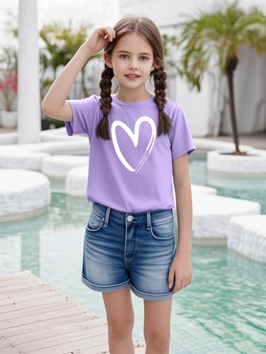 Image of Girls Short Sleeve Tee Shirts Kids Summer Crewneck Tops 5-14 Years