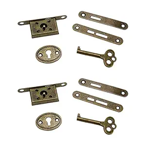 Quluxe 2 Set Mini Locks, Full Mortise Locks, Small Box Locks, Decorative Antique Locks, Jewelry Box Lock, Replacement Cabinet Lock with Keys?Screws- Bronze