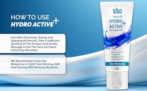 Image of Siso Hydro Active+ Face Moisturizing Cream 75g | Vitamin B5, Hyaluronic Acid, Shea Butter & Glycerin | Deep Hydration & Non-Greasy Formula | Dry to Normal skin | For All Skin Types