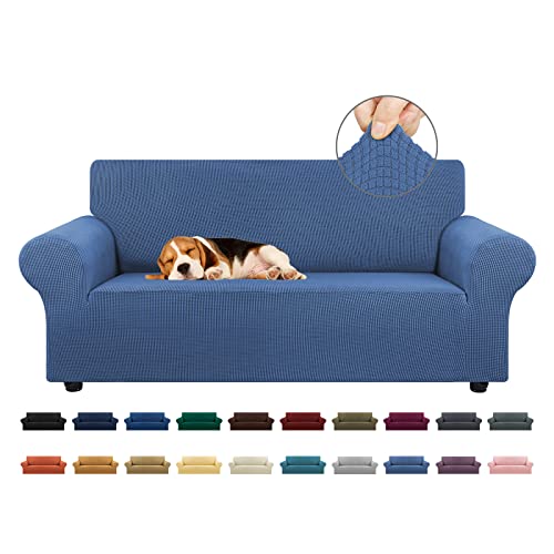 KEKUOU Stretch Loveseat Sofa Cover Slipcover,Couch Covers for 2 Cushion Couch Sofa (55"-78") Furniture Protector Sofa with Elastic Bottom for Kids,Dog. Jacquard Small Checked (Medium,Riverside)
