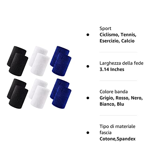 Polsino Sportivo 12 Pezzi Sport Sweatband Polsino