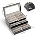 ProCase 3-layer Sunglasses Storage Organizer, 18 Slots Leather Sunglass Box Multiple Pairs Eyeglass Cases Eye Glass Eyewear Display Holder for Men Women, Valentine's Day Gift -Black