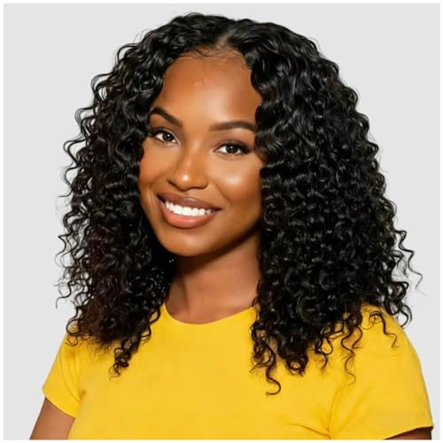 14 Inch Deep Wave Glueless Bob Wig Human Hair 5x5 HD Lace Front Wigs Human Hair Pre Plucked Pre Cut 180 Density Wear and Go Curly Wigs for Women Wet and Wavy Natural Black