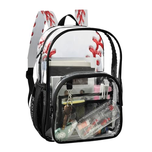 Baseball Red Liner Ball Clear Backpack Heavy Duty See Through Transparent PVC BookBag for Kids Boy Girl School Work2
