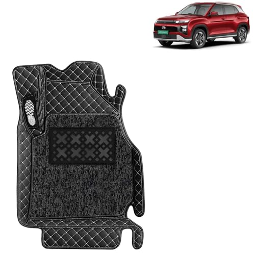 Image of KINGSWAY Accessories Premium 7D Car Floor Mats Only Compatible with Hyundai Creta Electric Year 2025 Onwards All Model, Set of 3 Pcs, 100% Waterproof & Washable Luxury 7D Car Foot Mats, Classic Black
