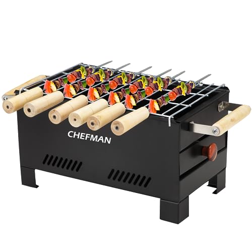Chefman Charcoal Barbeque | Grill Barbeque | Grill Set for Home | Foldable Charcoal Tandoor | Outdoor BBQ | Grill Chicken Maker | with 6 Skewers with Gloves | Black (B08WH4TGF7) Amazon Price History, Amazon Price Tracker