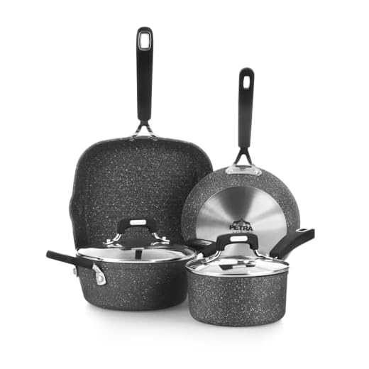 Set pentole e padelle KASANOVA New Petra Dark, antiaderente, induzione e forno fino a 180°C, con presina e cucchiaio (6 pezzi)