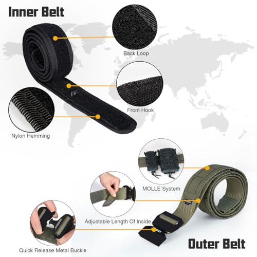 IDOGEAR Taktischer Gürtel Molle 2 Zoll Kampfgürtel mit 1,75 Zoll Innengurt Schnellverschluss Hochleistungsgürtel Lasergeschnittener (Medium for waist 86-96 cm, Ranger Green)