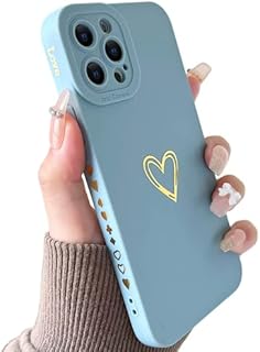 SmoBea Compatible with iphone 13 Pro Case, Cute Gold Heart Pattern Phone Case for Women Girls With Side Small Love Pattern Silicone Protective Shockproof Phone Case (Black)