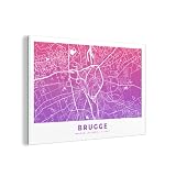 Glasbild Glasfoto Wandbild Bilder Deko 150x100 cm Stadtplan - Brügge - Belgien - Violett