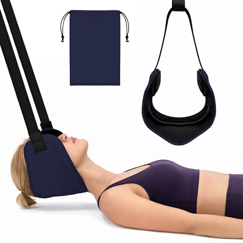 SPRING SEAON Adjustable Neck Hammock Neck Stretcher,Cervical Traction Device for Neck Decompression, Pinched Nerve Relief,Portable Release Buckle,Cervical Pillow with 2 Pads Home & Office (NavyBlue)