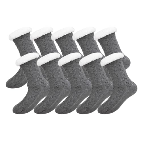 5/10 Packs Slipper Socks Winter Coral Fleece-Lined Thickened Floor Socks Cold-Proof Non-Slip Snow Thermal Socks