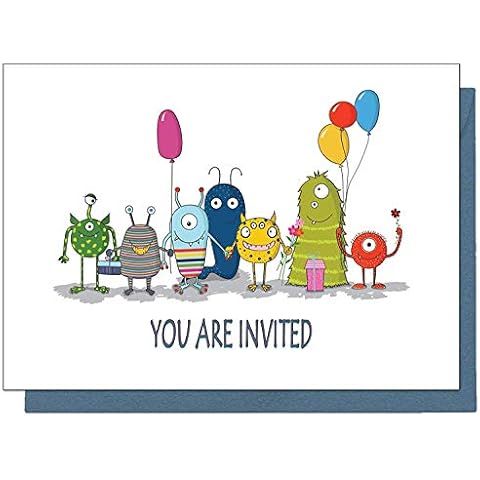 the lazy panda card company 20 Eco Friendly Monster Birthday Invitations for Children (With Blue Envelopes) Cover